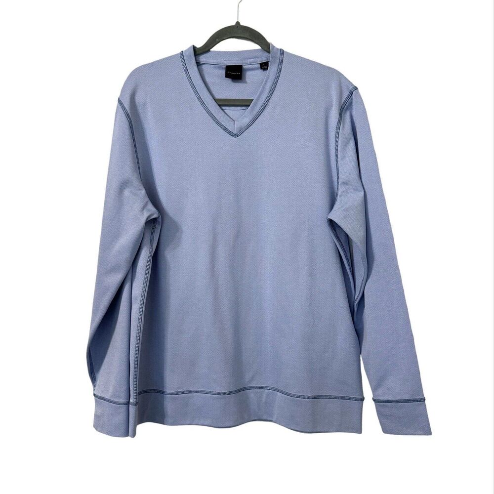 Dunning Golf V-Neck‎ Pullover Sweater Mens Large Herringbone Classic Minimalist